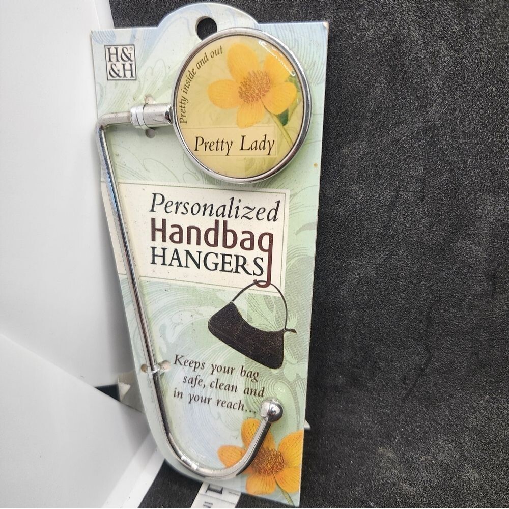 H&H “Pretty Lady” Personalized Handbag Hanger – Floral Purse Hook – Elegant Hand